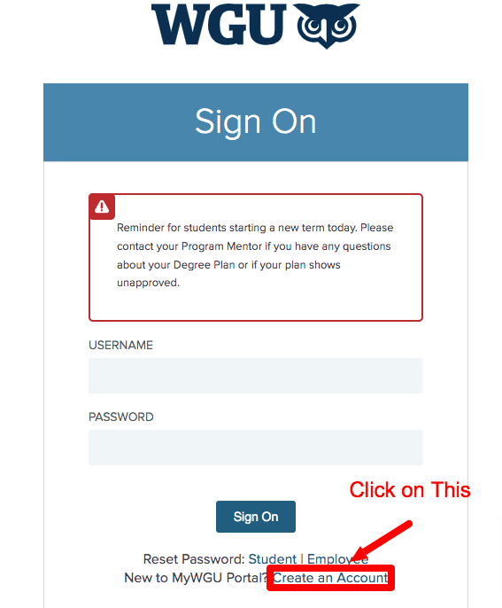 Create WGU Student Login Account